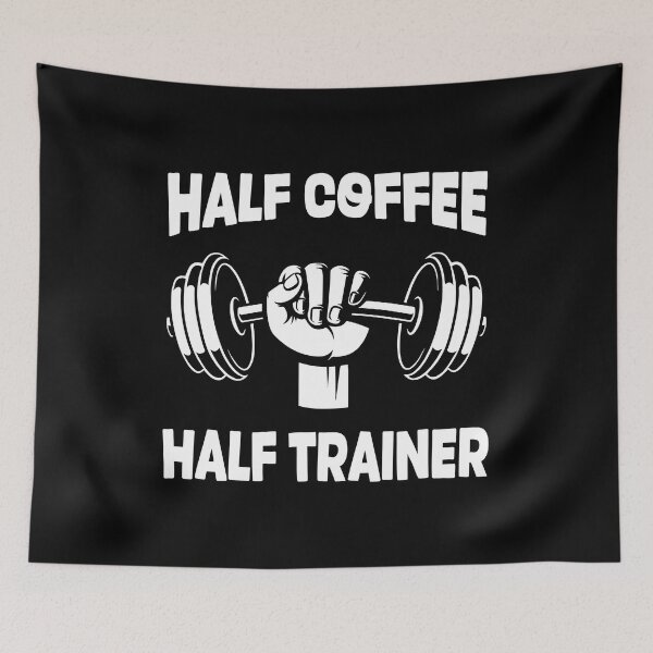 Artikelvorschau, Halb Kaffee, halb Trainer, lustiges Fitnessstudio-Fitness-Zitat entworfen und verkauft von Dmetalx Art Apparel.