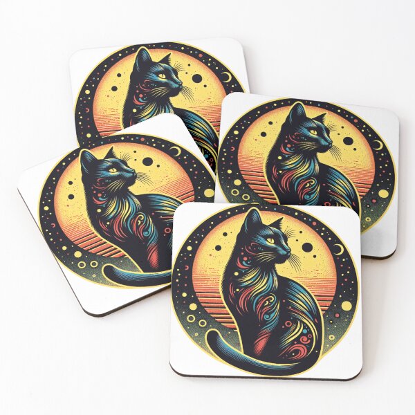 Item preview, Celestial Black Cat – Cosmic Sunset Art designed and sold by EMSAEXPRESSIONS.