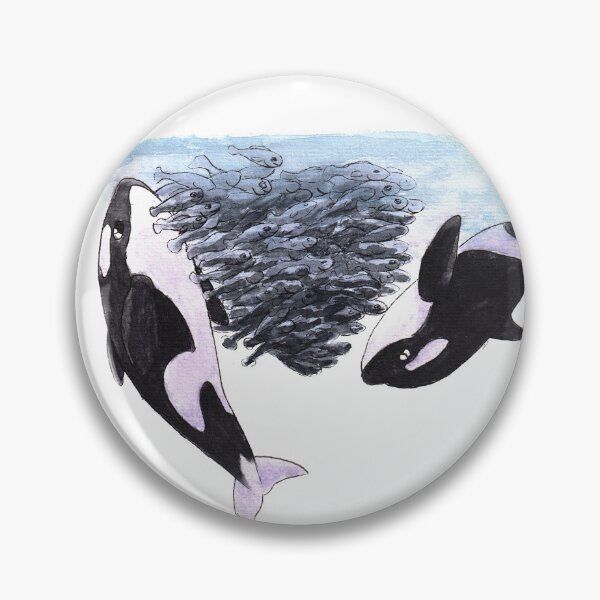 Item preview, Orcas and school of fish in watercolor designed and sold by Chouetteplanete.