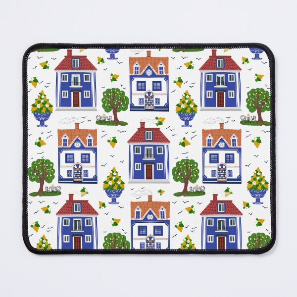 Item preview, Cartoon style house pattern with trees, lemons, flowers and decorative elements designed and sold by olenapetol.