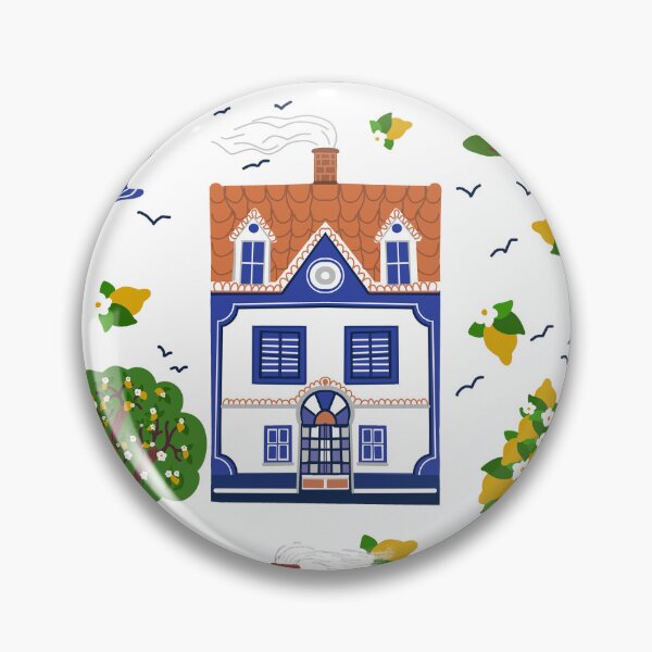 Item preview, Cartoon style house pattern with trees, lemons, flowers and decorative elements designed and sold by olenapetol.