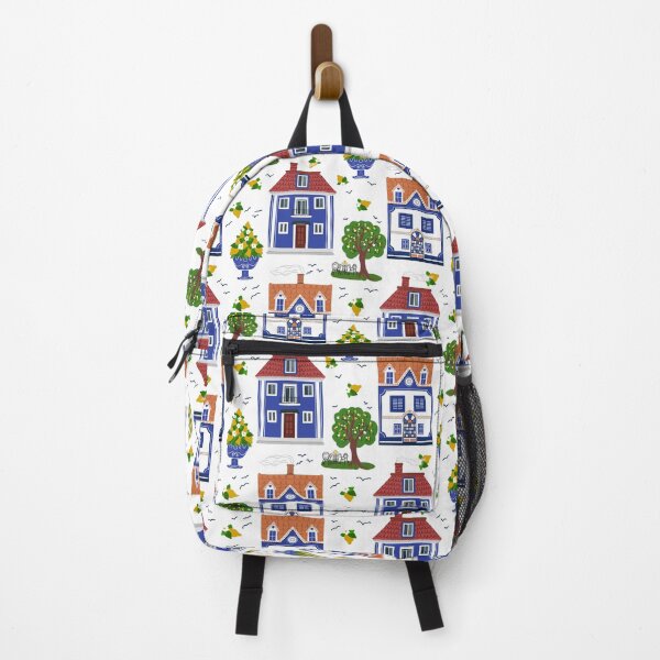 Item preview, Cartoon style house pattern with trees, lemons, flowers and decorative elements designed and sold by olenapetol.