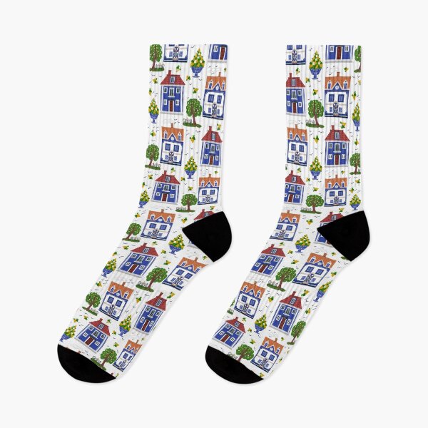 Item preview, Cartoon style house pattern with trees, lemons, flowers and decorative elements designed and sold by olenapetol.
