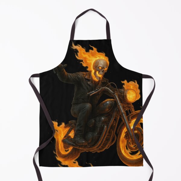 Item preview, Flaming Skeleton Biker on Fire Motorcycle – Dark Rider Illustration designed and sold by omerckaca.