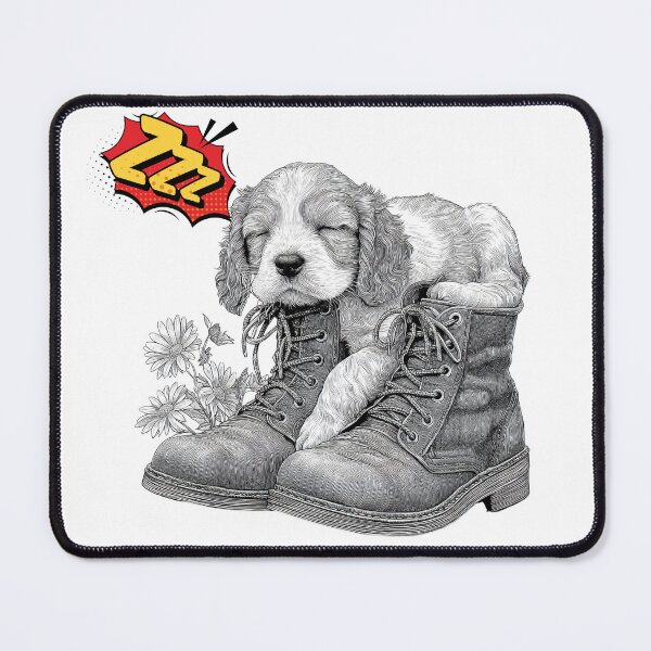 Item preview, Sleepy Puppy in Boots – Cozy Black and White Line Art designed and sold by Angellacelin.