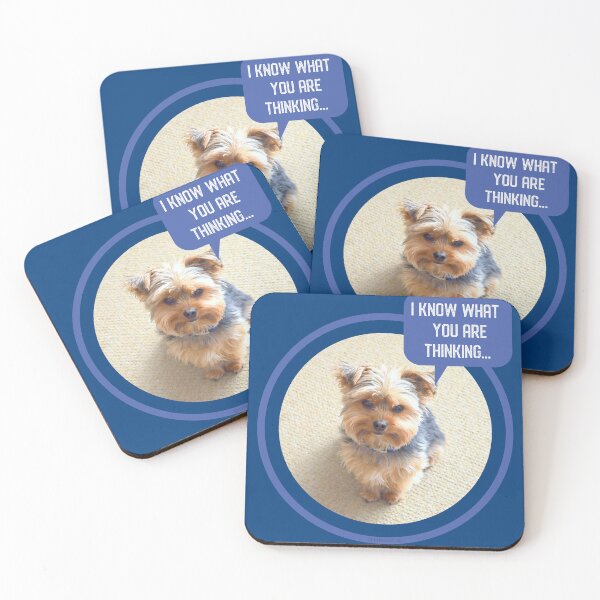 Item preview, Cute Fluffy Yorkie Looking Up and Saying, "I Know What You're Thinking" - Yorkshire Terrier Meme - Navy Blue designed and sold by Yorkie  Love.