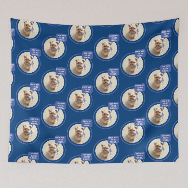 Item preview, Cute Fluffy Yorkie Looking Up and Saying, "I Know What You're Thinking" - Yorkshire Terrier Meme - Navy Blue designed and sold by Yorkie  Love.