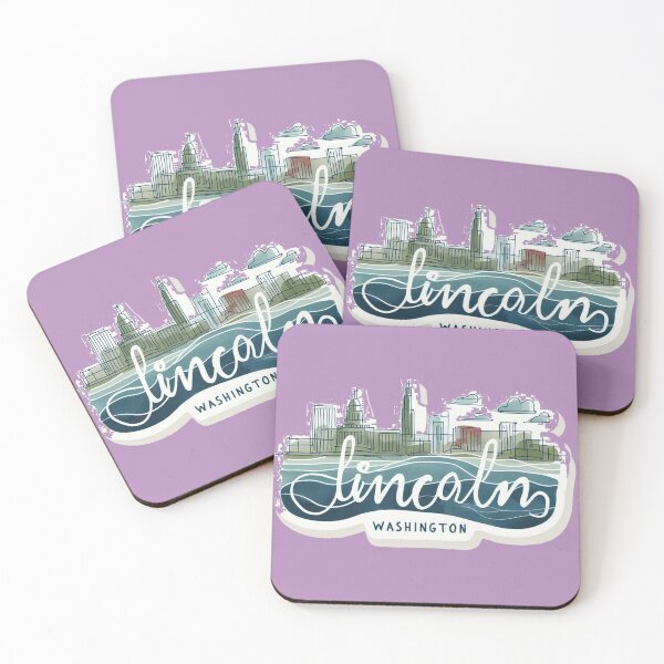 Item preview,  Lincoln Washington Minimalist Watercolor Cityscape Sticker with USA Flag, designed and sold by PaintMeWorld.