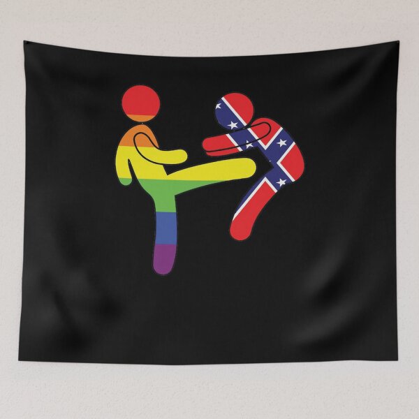 Item preview, LGBTQ Rainbow Flag Kicking Confederate Stickman designed and sold by Vroomie.