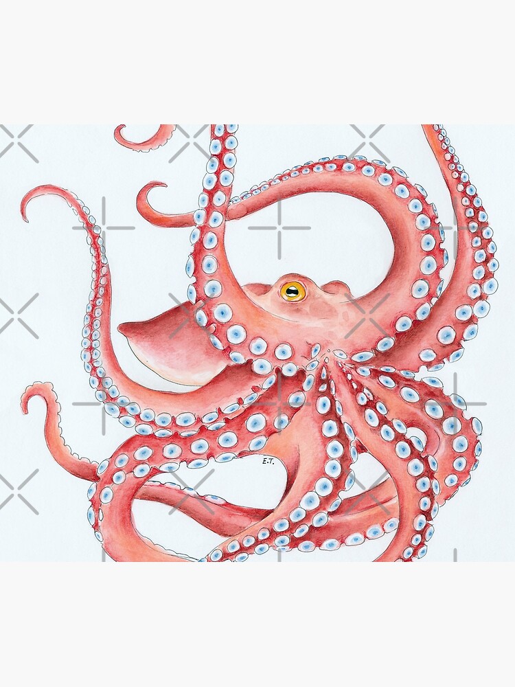 Red Octopus Tentacles dance Watercolor Ink Art by eveystudios