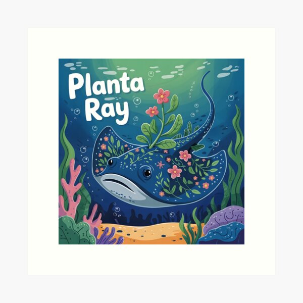 Vista previa del artículo con la obra «Planta Ray – Divertida ilustración floral submarina de una raya», diseñado y vendido por EmeraldeaArt.