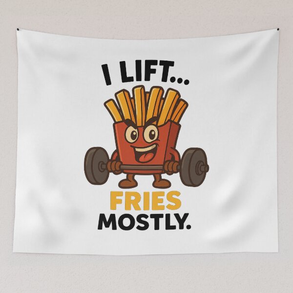 Item preview, I Lift Fries Mostly – Funny Cartoon Gym Food Design designed and sold by My Cool Store.