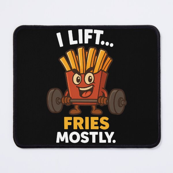 Item preview, I Lift Fries Mostly – Funny Cartoon Gym Food Design – designed and sold by My Cool Store.