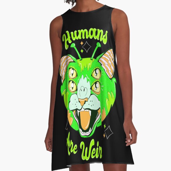 Item preview, humans are weird alien cat art- orange and green designed and sold by crestfallenmermaid.