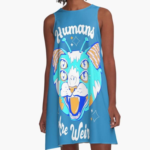Item preview, humans are weird alien cat art- aqua cat designed and sold by crestfallenmermaid.