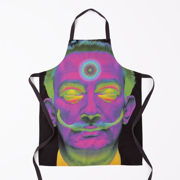 Aperçu de l'œuvre Portrait de Salvador Dali au troisième œil au néon – Abstrait psychédélique rétro créée et vendue par Mystikos Art.