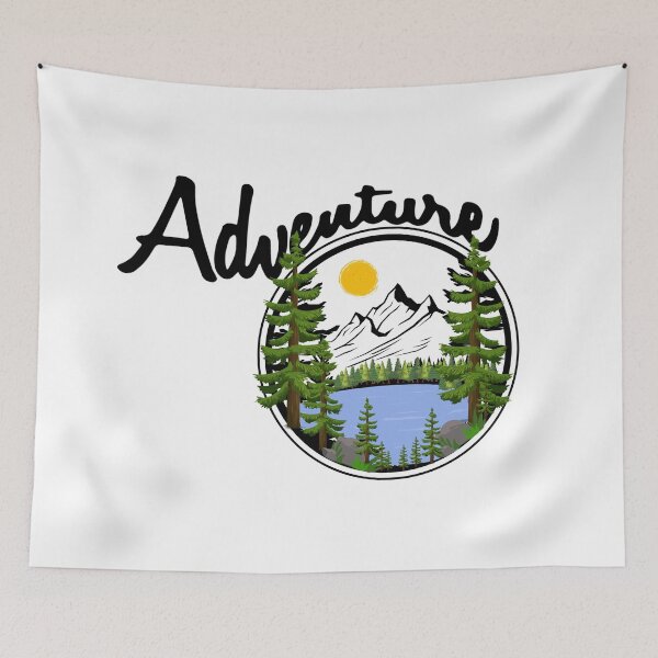 Item preview, Adventure mountains hiking with lake trees mountain and sun designed and sold by Krazy4Keepsakes.