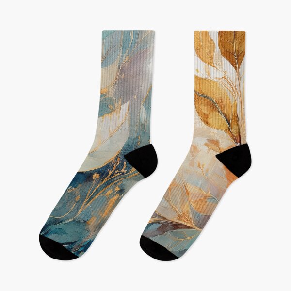 Item preview, Dusty blue and burnt orange, Neutral VINTAGE leaves, boho beige wildflower watercolour garden, neutral orange and green alcohol ink effect, green leafy floral spring painting designed and sold by navitalidesign.
