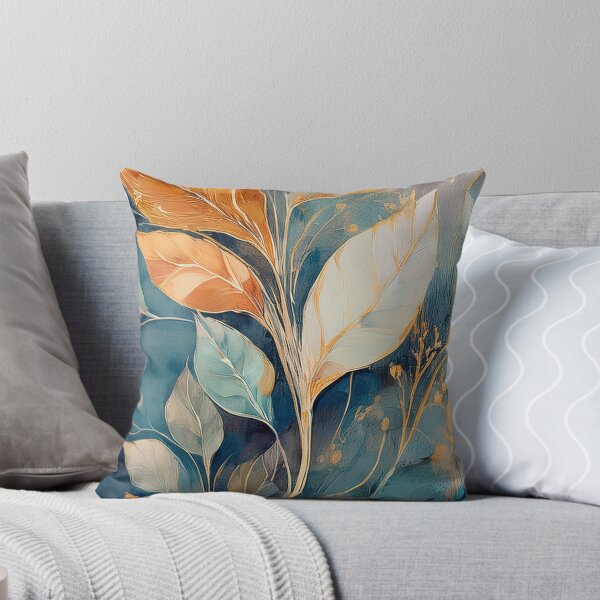 Item preview, Dusty blue and burnt orange, Neutral VINTAGE leaves, boho beige wildflower watercolour garden, neutral orange and green alcohol ink effect, green leafy floral spring painting designed and sold by navitalidesign.