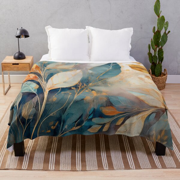 Item preview, Dusty blue and burnt orange, Neutral VINTAGE leaves, boho beige wildflower watercolour garden, neutral orange and green alcohol ink effect, green leafy floral spring painting designed and sold by navitalidesign.
