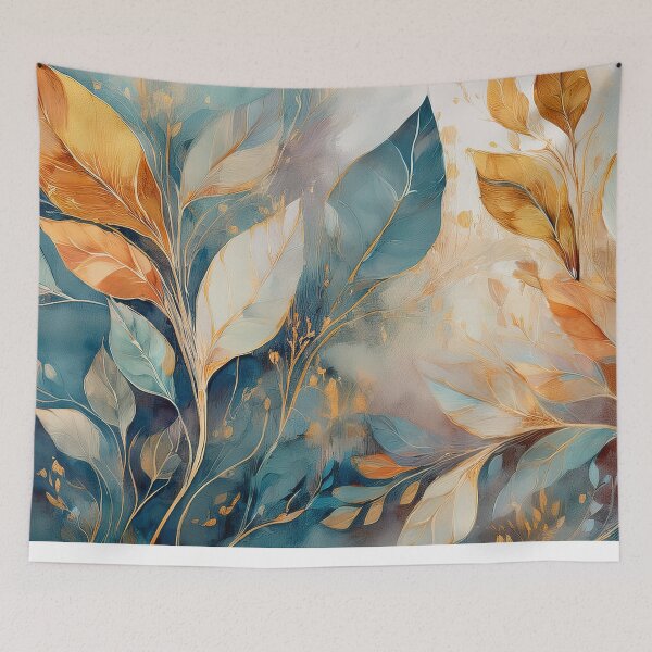 Item preview, Dusty blue and burnt orange, Neutral VINTAGE leaves, boho beige wildflower watercolour garden, neutral orange and green alcohol ink effect, green leafy floral spring painting designed and sold by navitalidesign.