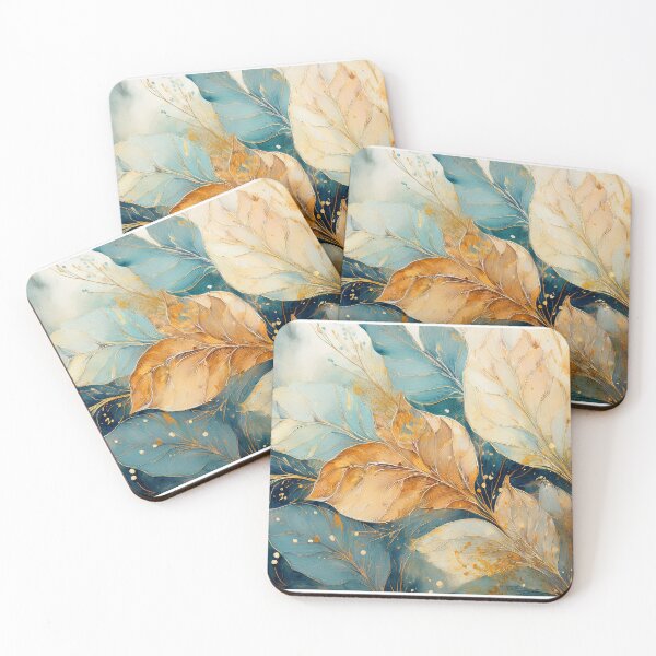 Item preview, Dusty blue and burnt orange 2, Neutral VINTAGE autumn leaves, boho beige wildflower watercolour garden, neutral orange and green alcohol ink effect, green leafy floral spring painting designed and sold by navitalidesign.