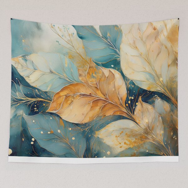 Item preview, Dusty blue and burnt orange 2, Neutral VINTAGE autumn leaves, boho beige wildflower watercolour garden, neutral orange and green alcohol ink effect, green leafy floral spring painting designed and sold by navitalidesign.