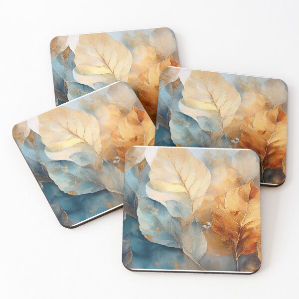Item preview, Dusty blue and burnt orange 3, Neutral VINTAGE autumn leaves, boho beige wildflower watercolour garden, neutral orange and green alcohol ink effect, green leafy floral spring painting designed and sold by navitalidesign.