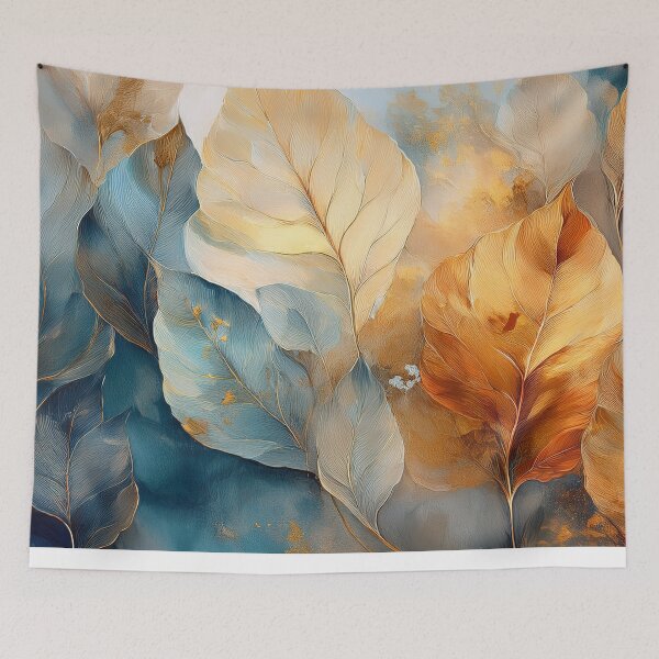 Item preview, Dusty blue and burnt orange 3, Neutral VINTAGE autumn leaves, boho beige wildflower watercolour garden, neutral orange and green alcohol ink effect, green leafy floral spring painting designed and sold by navitalidesign.