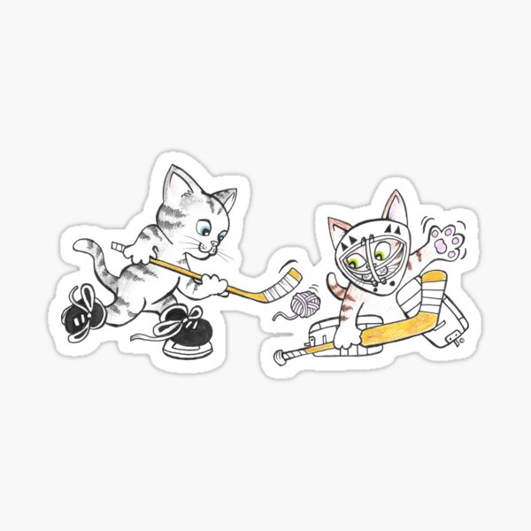 Kitty Cats Kittens Playing Hockey Sticker