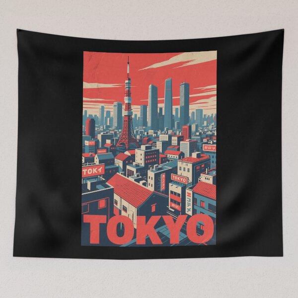Item preview, Tokyo Skyline – Bold Vintage Cityscape in Hope Style designed and sold by HoopeStylee.