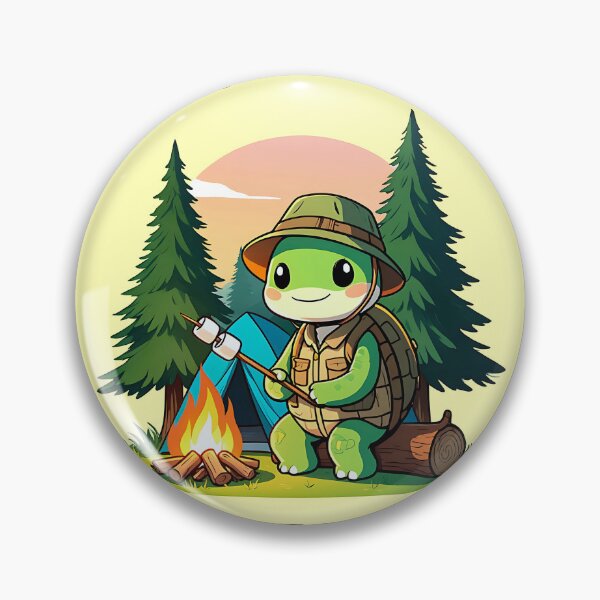 Artikelvorschau, Kawaii Turtle Camper – Lagerfeuer-Cartoon mit pastellfarbenem Sonnenuntergang entworfen und verkauft von Dino-Lune.