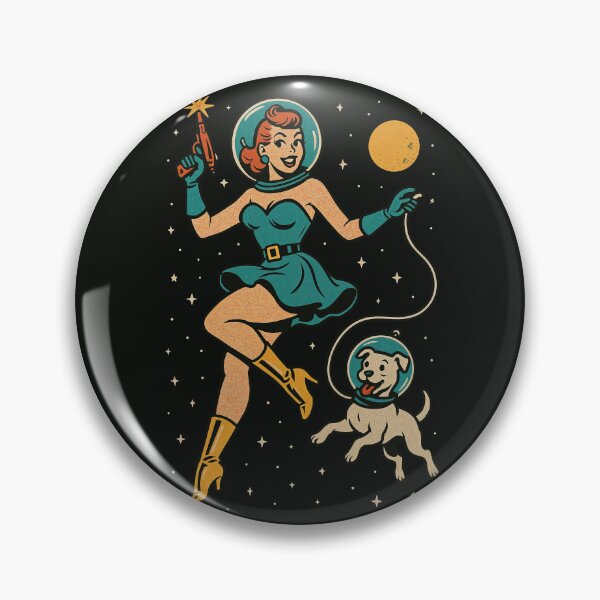 Item preview, Space Pin-Up & Astro Pup – Retro Sci-Fi Girl and Dog in Space designed and sold by Victor Shadehorn.