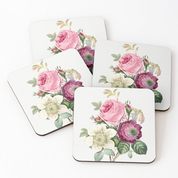 Item preview, Anemone and Pink Cabbage Rose by Pierre-Joseph Redouté  designed and sold by PureVintageLove.
