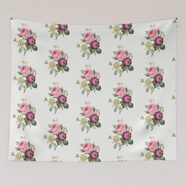 Aperçu de l'œuvre Anémone et rose de chou rose par Pierre-Joseph Redouté créée et vendue par PureVintageLove.