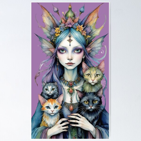Item preview, Gothic fantasy fairy with cats designed and sold by Rex3469.