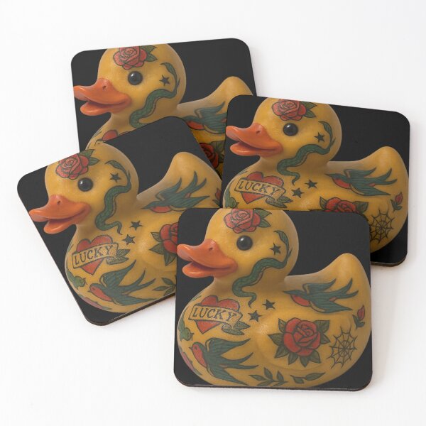 Item preview, Tattooed Rubber Ducky – Traditional Ink Meets Bathtime Icon designed and sold by TrashCultSupply.