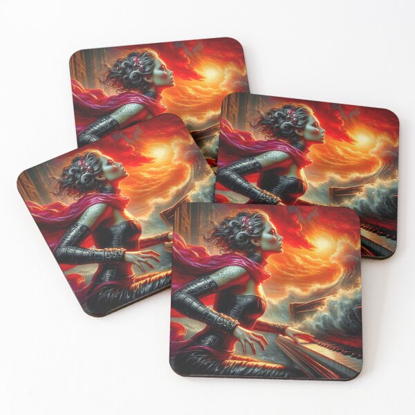Item preview, "Tsunami Pianist - Fiery Ocean Fantasy Art" designed and sold by Ghost Archer Illusions.