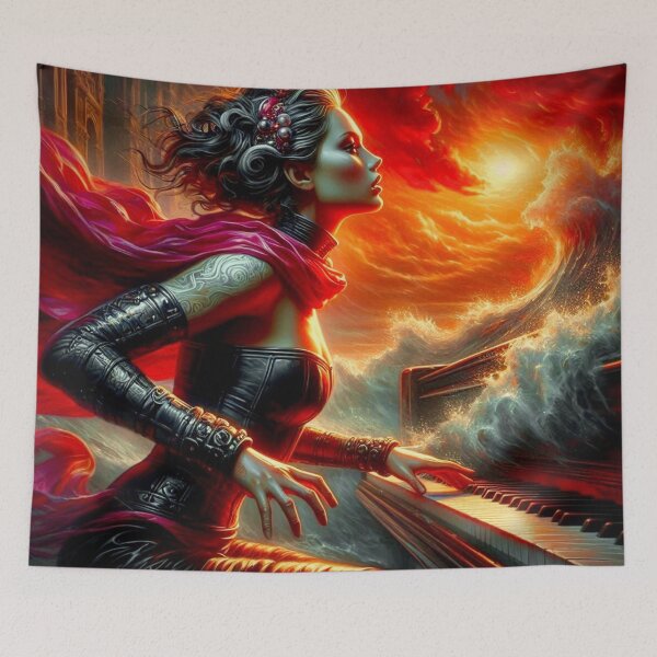 Item preview, "Tsunami Pianist - Fiery Ocean Fantasy Art" designed and sold by Ghost Archer Illusions.