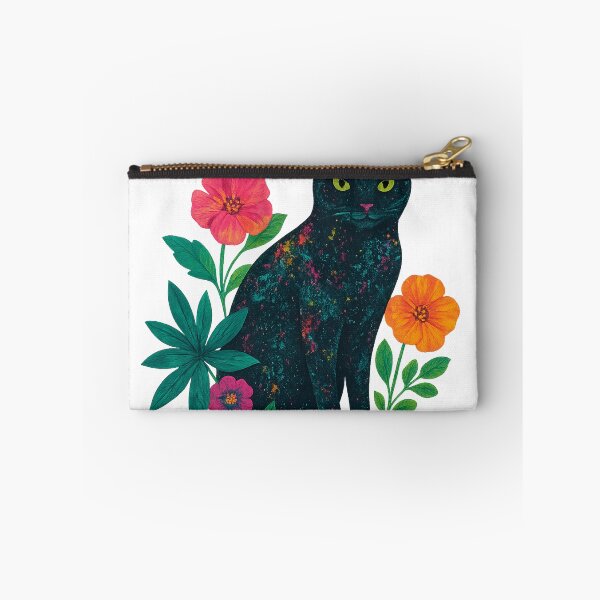 Artikelvorschau, Kosmische schwarze Katze mit tropischen Blumen – Magische Galaxie-Ästhetik entworfen und verkauft von Kat Sanchez.