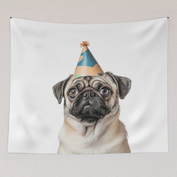 Item preview, Cute Pug dog with Party Hat Birthday Celebration designed and sold by LazyOwlStore.