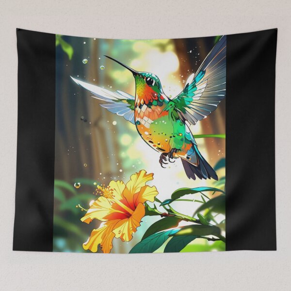 Item preview, anime styled art of a humming bird flying over a flower designed and sold by optimusprime39.