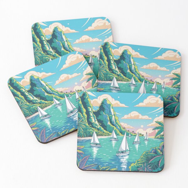 Item preview, Tropical landscape with sailboats. designed and sold by Lilashakti ⭐️ ⭐️ ⭐️ ⭐️ ⭐️.