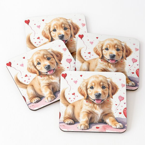 Item preview, Golden Retriever Puppy with Hearts designed and sold by Elisabeth Lucas.