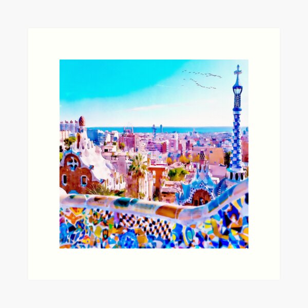 Item preview, Barcelona's Park Guell in Watercolor designed and sold by caracatita75.
