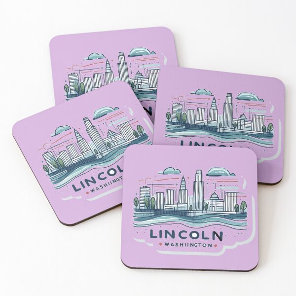 Item preview,  Lincoln Washington Minimalist Watercolor Cityscape Sticker with USA Flag, designed and sold by PaintMeWorld.