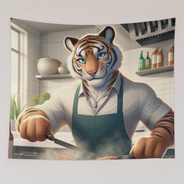 Item preview, Chef Tiger Prepares Some Grilled Meat designed and sold by nikkolaus.