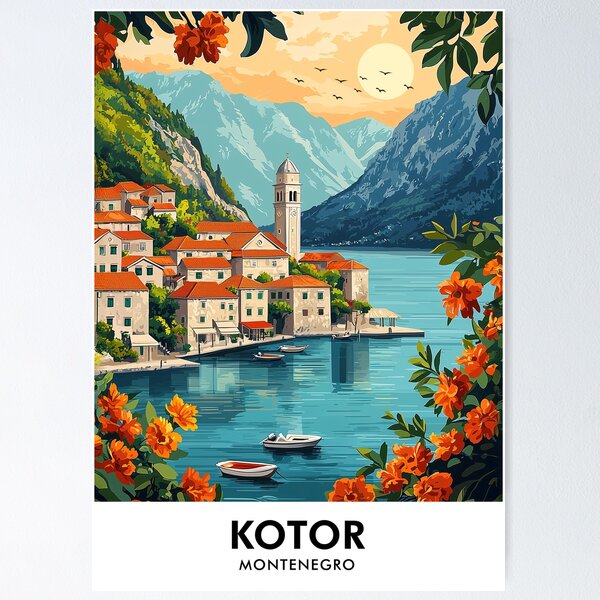 Item preview, Kotor Montenegro Retro Travel Print designed and sold by HomeLivingCo.
