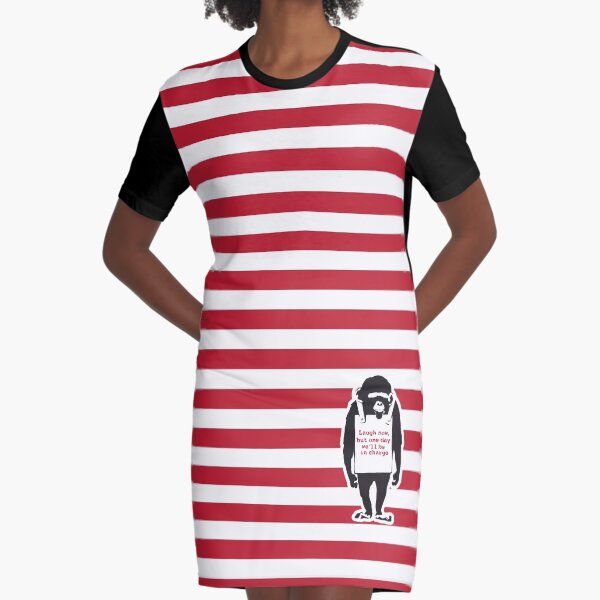 Banksy Quote Monkey Chimpanze Laugh Now, but one day we'll be in charge Graffiti Street art with Banksy signature tag and funny red stripes Graphic T-Shirt Dress