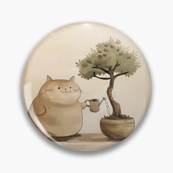 Item preview, Cute Chubby Cat Watering Bonsai Tree designed and sold by Line-Creations.